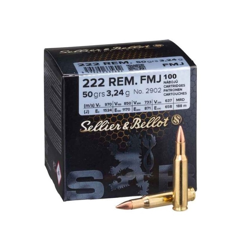 boite de 100 cartouches c/222 fmj 3,24g vrac